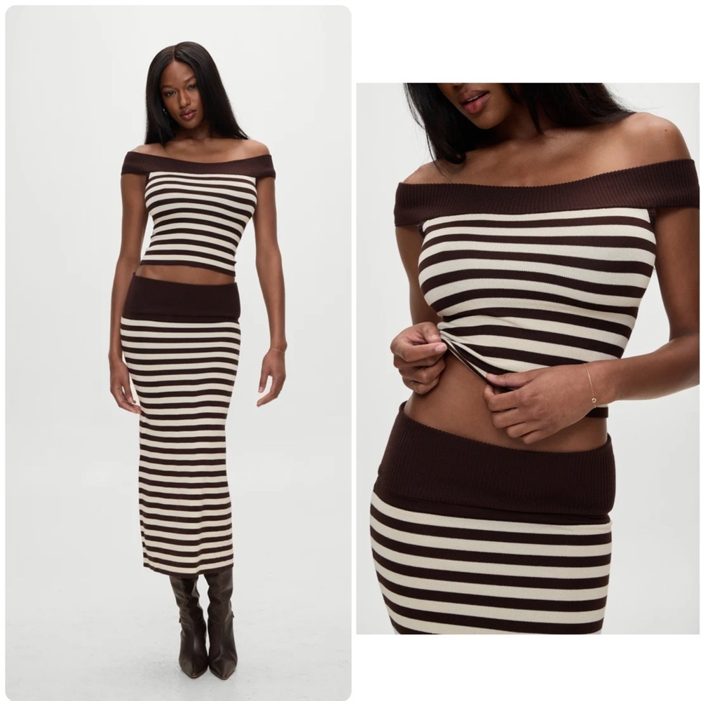 New! Frankie's Bikinis x Bella Hadid Tucker Knit Top in Brown Cowboy Stripes 🤎 M